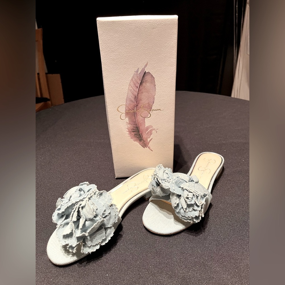 NWT Jessica Simpson Vintage Blue Caralin Slide Sandal Flats size 6